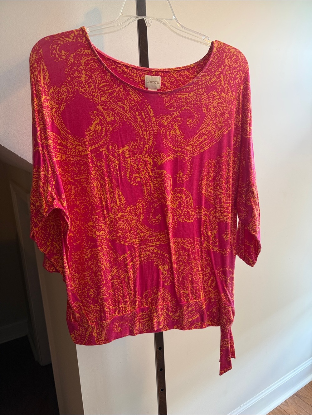 Chico's Fuchsia and Yellow Paisley Dolman Top